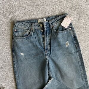 NWT Free People Acadia High Rise Blue Jeans with Distressed Details